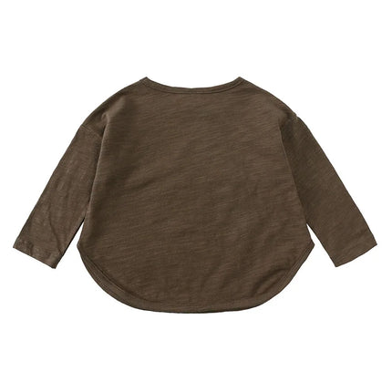 Autumn Boy Girl Baby O-neck Solid Bottoming Shirt Children Simple Casual Long Sleeves T-shirt Kid Cotton Tops Infant Unique Tees by Gilded Grace