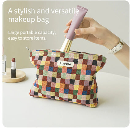 Colorful Checkered Women's Makeup Bag Large Capacity Makeup Lipstick Storage Bag Portable Travel Toiletry Bag Commuter Clutch by Gilded Grace