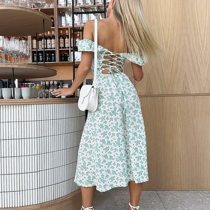 Wolfeel Off Shoulder Floral Dress Women's Fashionable Slit Long Slim Fit Print Dress Sexy Hot Girl Evening Dresses Summer New by Gilded Grace