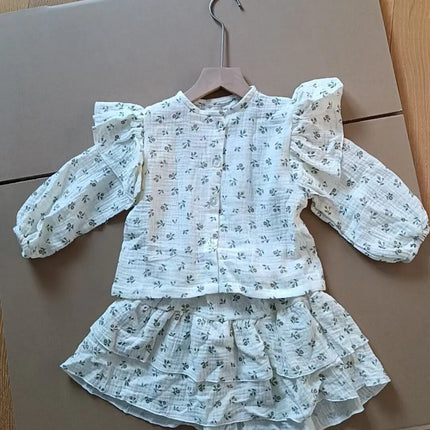 4478-1 Children Clothing Set INS Russian Girl's Dress Autumn Floral Lace Shirt+Cake Skirt Two-piece Set by Gilded Grace