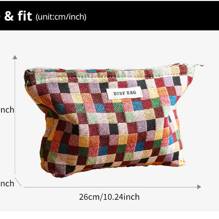 Colorful Checkered Women's Makeup Bag Large Capacity Makeup Lipstick Storage Bag Portable Travel Toiletry Bag Commuter Clutch by Gilded Grace