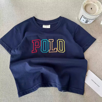 2025 Summer Kids Korean Style Simple 100% Cotton T Shirt for Children Trendy Letter Printed Tees Girls Daily Casual Sweatshirts by Gilded Grace
