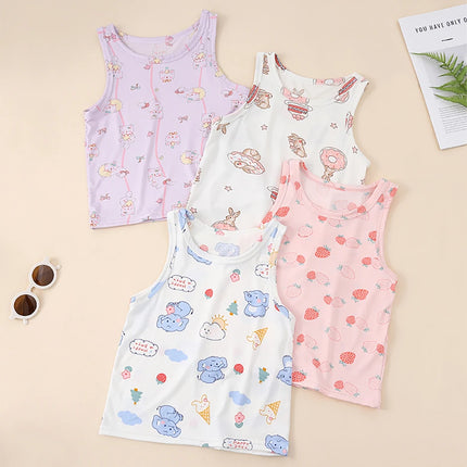 1/3/4 Pcs Children's Four Seasons Thin Solid Color Joker Vest Boy Loose And Comfortable Bottoming Shirt girl Sweet And Lovely T by Gilded Grace