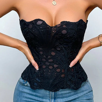 Sexy Strapless Lace Patchwork Satin Dress Women Sleeveless Backless Hollow-out Slim Maxi Dresses 2026 Lady Party Evening Robe by Gilded Grace