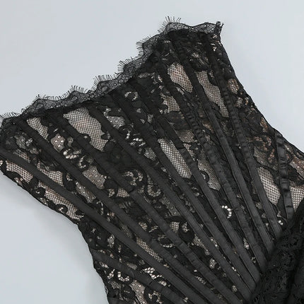 Women's Sexy Strapless Lace Corset Mini Dress Sleeveless Lace-up Adjusted Draped Black Bodycon Dresses Elegant Party Club Gowns by Gilded Grace
