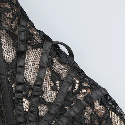 Women's Sexy Strapless Lace Corset Mini Dress Sleeveless Lace-up Adjusted Draped Black Bodycon Dresses Elegant Party Club Gowns by Gilded Grace