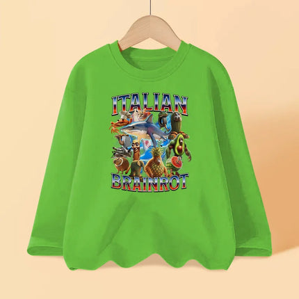 Italian Brainrot Long Sleeve T-shirt for Children Spring and Autumn Cotton Shirt for Boys Girls Cartoon Tops 3-14T by Gilded Grace