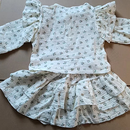 4478-1 Children Clothing Set INS Russian Girl's Dress Autumn Floral Lace Shirt+Cake Skirt Two-piece Set by Gilded Grace