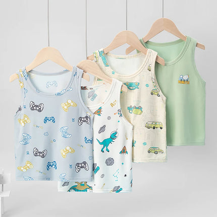1/3/4 Pcs Children's Four Seasons Thin Solid Color Joker Vest Boy Loose And Comfortable Bottoming Shirt girl Sweet And Lovely T by Gilded Grace