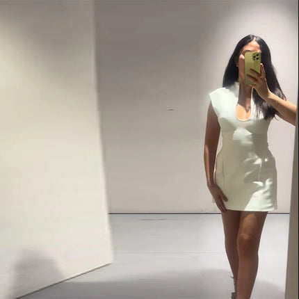 Elegant Slim Women's Dress Stand Collar Hollow Out Sleeveless Waist-Closed Lady Mini Dresses 2026 Spring Summer Female Robe by Gilded Grace