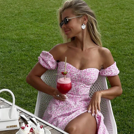Wolfeel Off Shoulder Floral Dress Women's Fashionable Slit Long Slim Fit Print Dress Sexy Hot Girl Evening Dresses Summer New by Gilded Grace