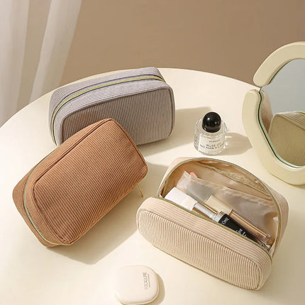Corduroy Travel Cosmetic Bag Portable Makeup Storage Bag Purses Women Zipper Make Up Organizer Travel Storage Bag And Makeup Bag by Gilded Grace