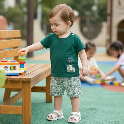 Summer Casual Baby Set Dinosaur Style Stripe T-shirt+Shorts 2Pcs Clothes for Boys Girls Soft Cotton Infant Outfit by Gilded Grace