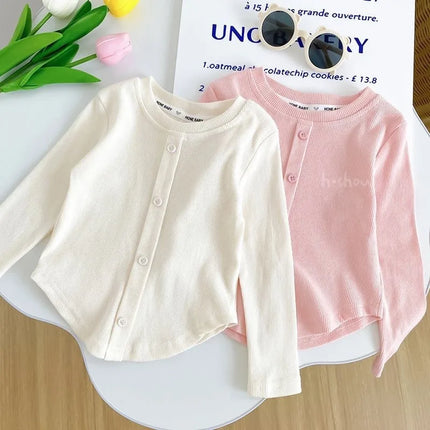 Spring New Children Solid Ribbed Tops Long Sleeve Breathable T-shirt Girls Basic Tee Kids Slim Casual Clothes by Gilded Grace