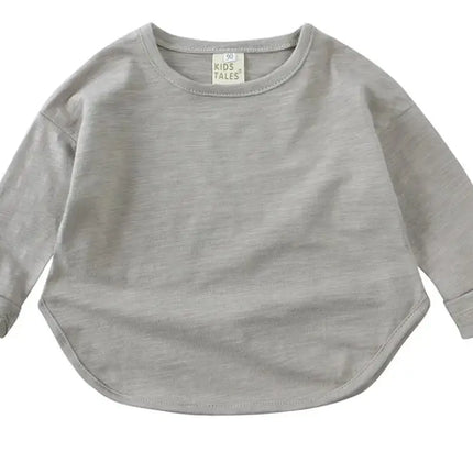 Autumn Boy Girl Baby O-neck Solid Bottoming Shirt Children Simple Casual Long Sleeves T-shirt Kid Cotton Tops Infant Unique Tees by Gilded Grace