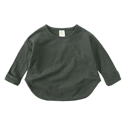 Autumn Boy Girl Baby O-neck Solid Bottoming Shirt Children Simple Casual Long Sleeves T-shirt Kid Cotton Tops Infant Unique Tees by Gilded Grace