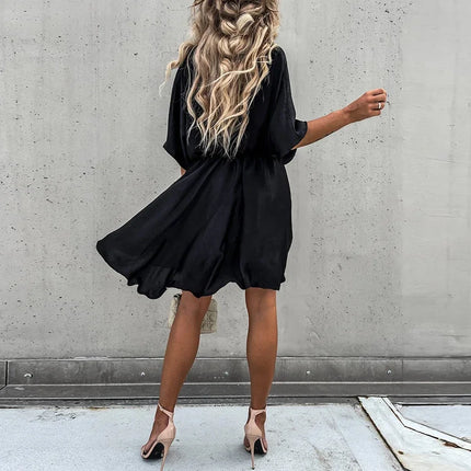 Sexy V Neck Dresses For Women Elegant Short Sleeve Solid A-line Loose Mini Dress Women Casual Beach Party Dress Boho 2022 by Gilded Grace