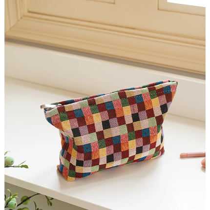 Colorful Checkered Women's Makeup Bag Large Capacity Makeup Lipstick Storage Bag Portable Travel Toiletry Bag Commuter Clutch by Gilded Grace