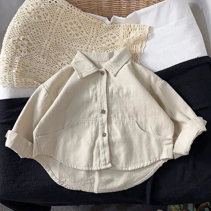 Korean boys' shirt long sleeved spring and autumn 2024 new girls' shirt baby top children's cardigan outdoor wear by Gilded Grace