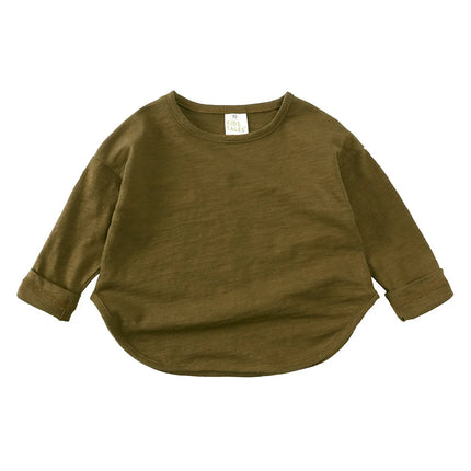 Autumn Boy Girl Baby O-neck Solid Bottoming Shirt Children Simple Casual Long Sleeves T-shirt Kid Cotton Tops Infant Unique Tees by Gilded Grace