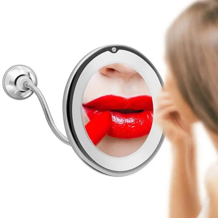 Flexible Gooseneck Makeup Mirror with LED Light 10X Magnifying Mirror Suction Cup Bright Diffused Light And 360 Degree Swivel by Gilded Grace