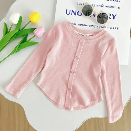 Spring New Children Solid Ribbed Tops Long Sleeve Breathable T-shirt Girls Basic Tee Kids Slim Casual Clothes by Gilded Grace