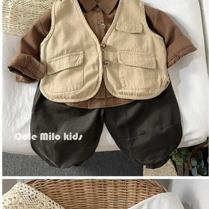 Korean boys' shirt long sleeved spring and autumn 2024 new girls' shirt baby top children's cardigan outdoor wear by Gilded Grace