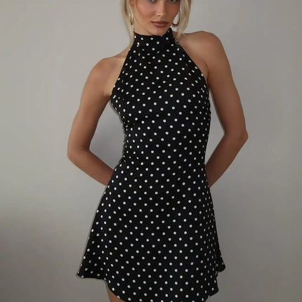 Tuularose Fashion Polka Dot Dress Vintage High Waist Sleeveless Backless Neck Lace-up Dress Sexy Party Luxury Women Dresses Y2k by Gilded Grace