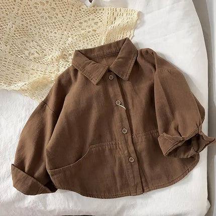 Korean boys' shirt long sleeved spring and autumn 2024 new girls' shirt baby top children's cardigan outdoor wear by Gilded Grace