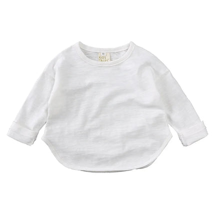 Autumn Boy Girl Baby O-neck Solid Bottoming Shirt Children Simple Casual Long Sleeves T-shirt Kid Cotton Tops Infant Unique Tees by Gilded Grace