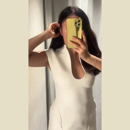 Elegant Slim Women's Dress Stand Collar Hollow Out Sleeveless Waist-Closed Lady Mini Dresses 2026 Spring Summer Female Robe by Gilded Grace