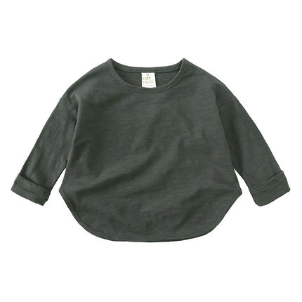Autumn Boy Girl Baby O-neck Solid Bottoming Shirt Children Simple Casual Long Sleeves T-shirt Kid Cotton Tops Infant Unique Tees by Gilded Grace