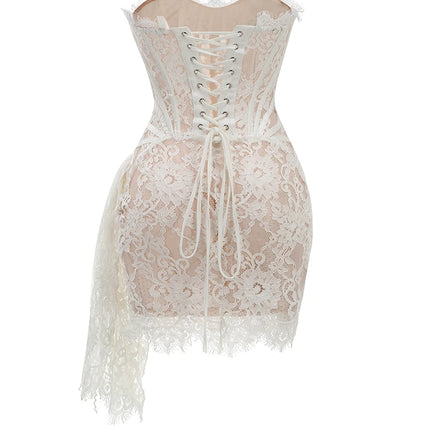 Women's Sexy Strapless Lace Corset Mini Dress Sleeveless Lace-up Adjusted Draped Black Bodycon Dresses Elegant Party Club Gowns by Gilded Grace