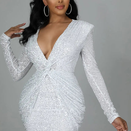 Elegant Party Dresses for Women 2025 Sequin V-neck Pleated Slim Sexy Dress by Gilded Grace