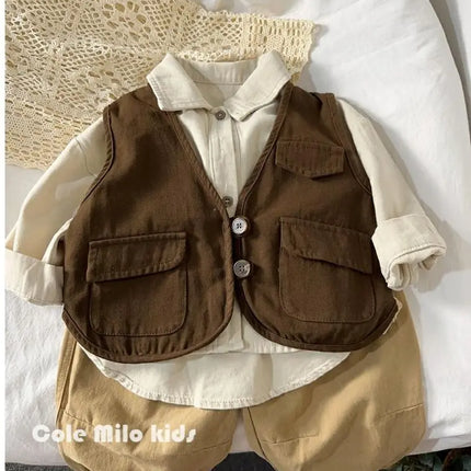 Korean boys' shirt long sleeved spring and autumn 2024 new girls' shirt baby top children's cardigan outdoor wear by Gilded Grace