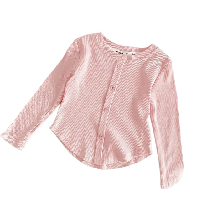 Spring New Children Solid Ribbed Tops Long Sleeve Breathable T-shirt Girls Basic Tee Kids Slim Casual Clothes by Gilded Grace