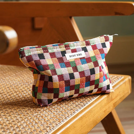 Colorful Checkered Women's Makeup Bag Large Capacity Makeup Lipstick Storage Bag Portable Travel Toiletry Bag Commuter Clutch by Gilded Grace