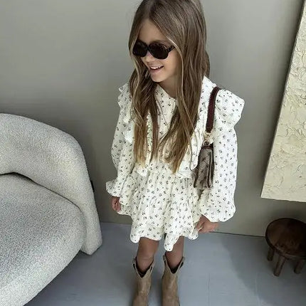 4478-1 Children Clothing Set INS Russian Girl's Dress Autumn Floral Lace Shirt+Cake Skirt Two-piece Set by Gilded Grace