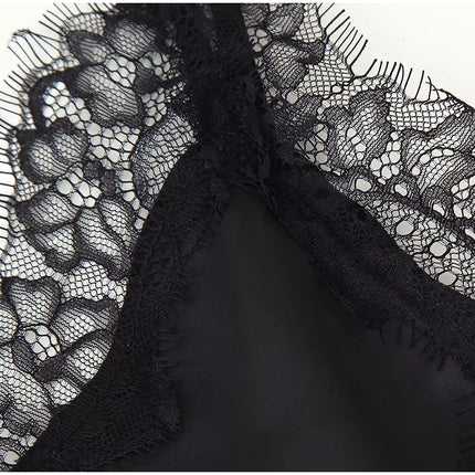 Sexy Lace Patchwork Sling Dress Women Satin Off-shoulder Sleeveless See Through Short Dresses Lady Casual Summer Party Gowns by Gilded Grace