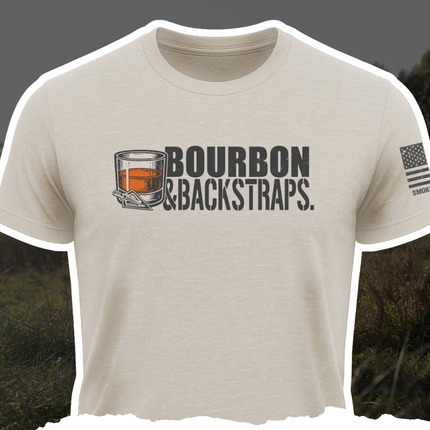 "Bourbon & Backstraps" Tee - Sand by Bow Crew Apparel - Bow Hunting Lifestyle Apparel