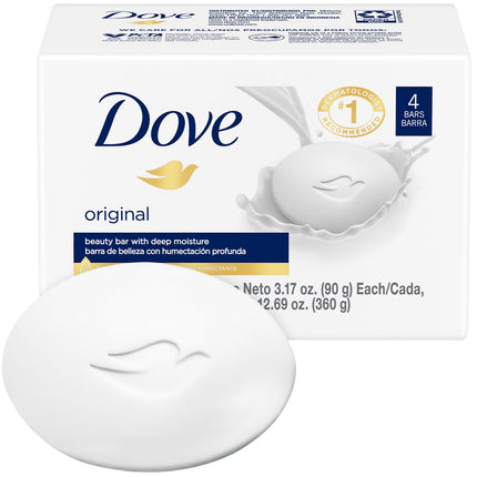 Dove Original Beauty Bar Pack (4 Bars) – 3-in-1 Moisturizing Soap for Face, Body & Hands, 3.17 Oz Each