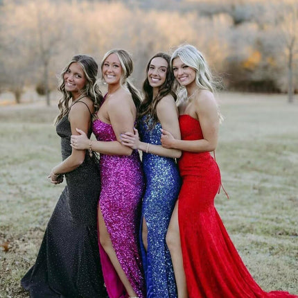 Sequin Prom Dresses Long Mermaid One Shoulder Formal Gowns Backless Evening Party Gowns with Slit