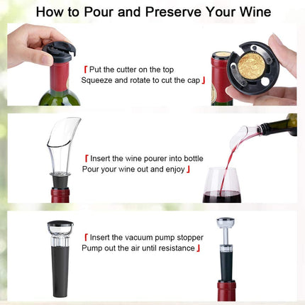 Electric Wine Opener Set, Battery Wine Opener Kit, Wine Bottle Opener, Electric Corkscrew, Wine Puller, Wine Screwpull, Uncorker, Cork Extractor (Combo 6-Black)