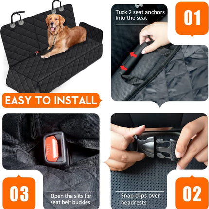 Waterproof Dog Car Seat Cover - Non-Slip Back Seat Protector for Pets, Fits Most Cars, Trucks, and SUVs - Black