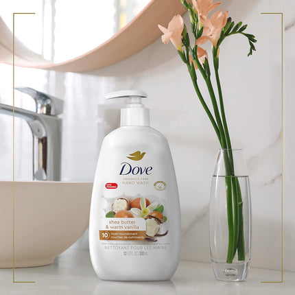 Dove Advanced Care Shea Butter & Warm Vanilla Hand Wash, 4-Pack - 12 Oz Each for Enhanced Moisturization and Soft, Smooth Skin