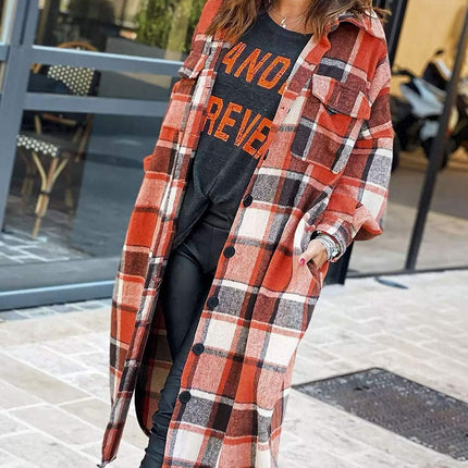 Women'S Flannel Plaid Shacket Fall Oversized Long Button down Shirt Jacket Shackets
