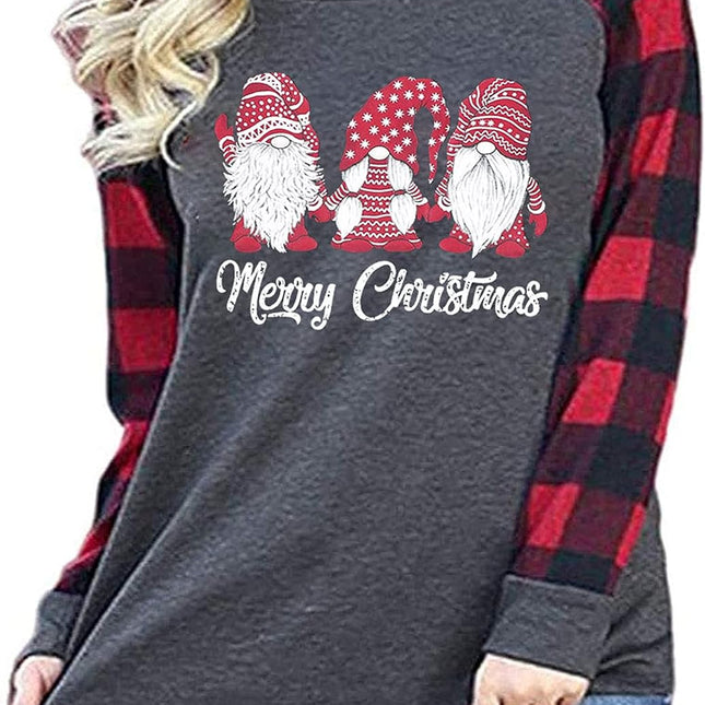 Plus Size Merry Christmas Baseball T-Shirt Women Long Sleeve Holiday Xmas Splicing Tee Tops
