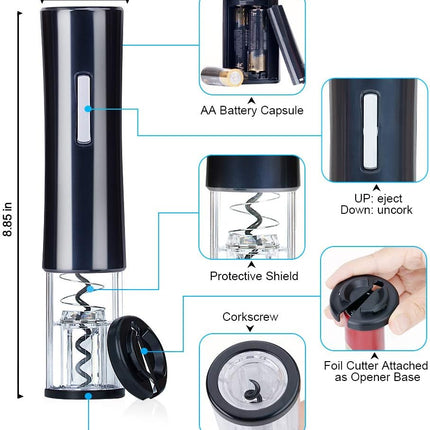 Electric Wine Opener Set, Battery Wine Opener Kit, Wine Bottle Opener, Electric Corkscrew, Wine Puller, Wine Screwpull, Uncorker, Cork Extractor (Combo 6-Black)