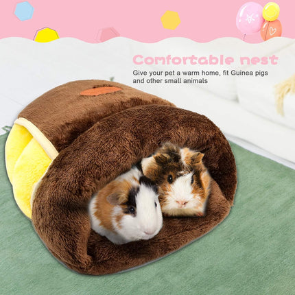 Cozy Fleece Guinea Pig Bed and Cuddle Cave - Warm Bedding Nest for Small Animals including Squirrels, Chinchillas, and Hedgehogs - Brown
