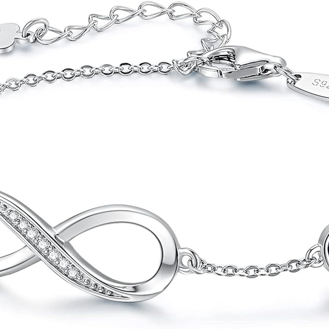 Mothers Day Gift Infinity Heart Birthstone Charm Link Bracelet for Women 925 Sterling Silver Adjustable Mother'S Day Valentine'S Day Christmas Day Gift Anniversary Birthday Jewelry for Wife Girlfriend Her